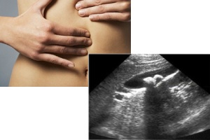 Woman with hands on stomach